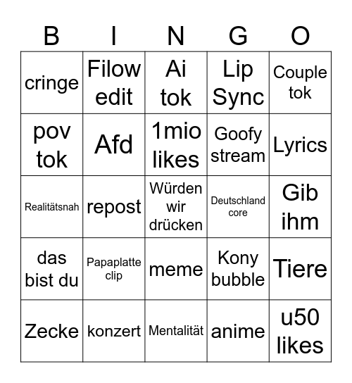 Tok tok bingo Card