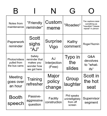 Safety Meeting Bingo Card