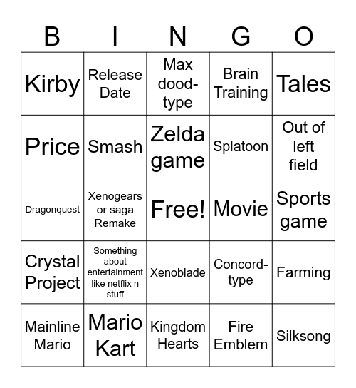 Switch 2 Direct Bingo Card