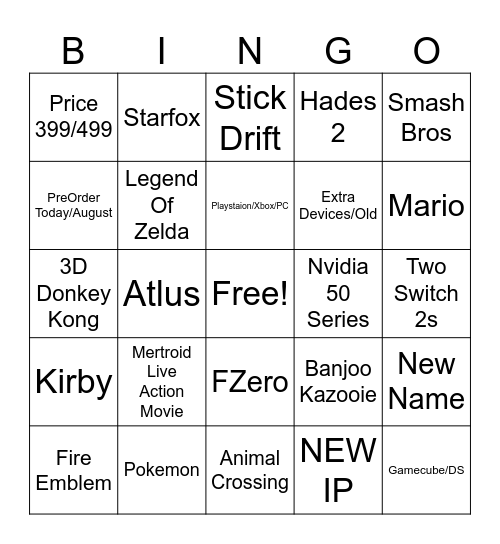 Switch 2 Direct Bingo Card