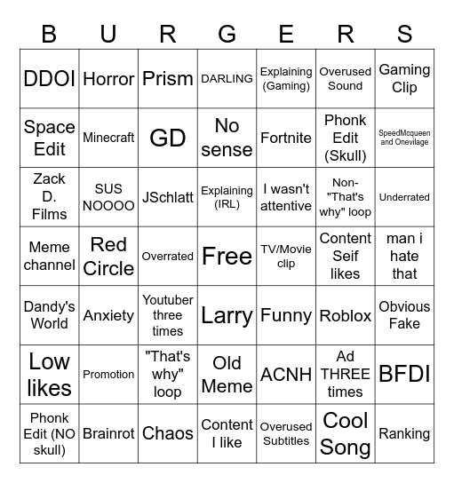 Omar Seif Bros' Shorts 7x7 Bingo (BUT RECCOMENDATIONS) Bingo Card