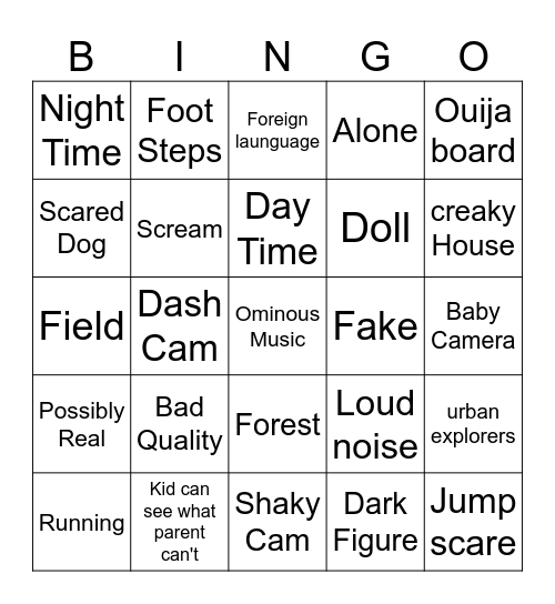 Scary Bingo Card