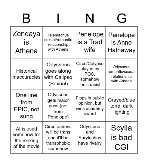 Nodyssey Bingo Card