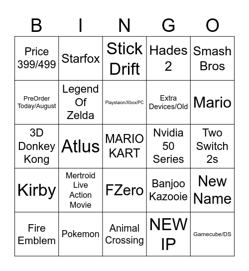 Switch 2 Direct Bingo Card