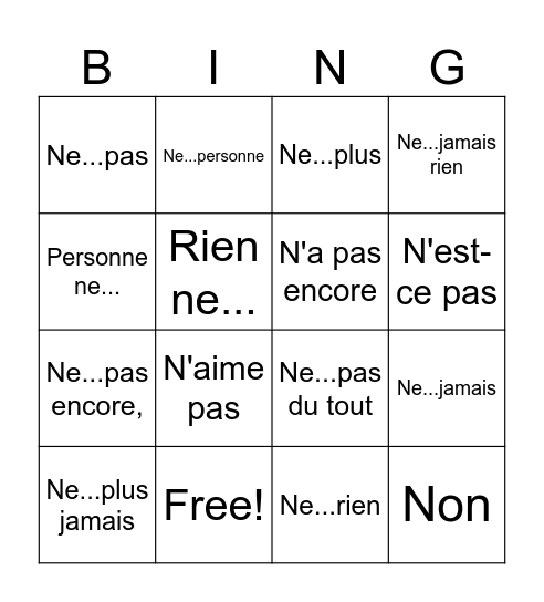 Le negatif Bingo Card