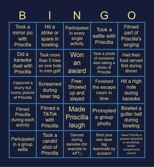 Priscilla's Starry Night Bingo Card