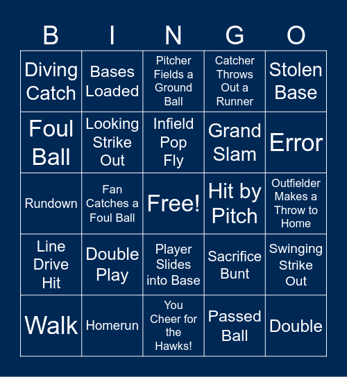 MU Hawks Softball BINGO Card