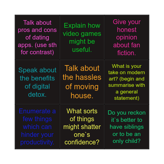 Discourse markers (straightforward, U8) Bingo Card