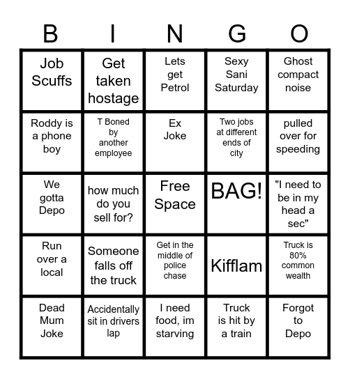 Santitation Bingo Card
