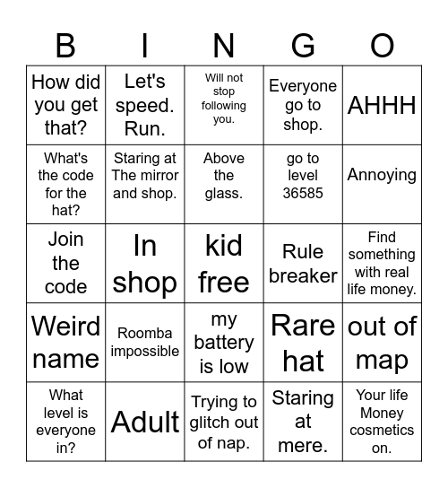 Big scary bingo. Bingo Card