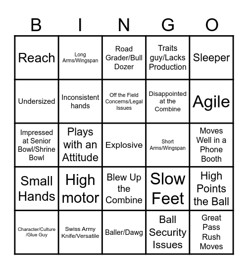 NFL Draft Bingo Card