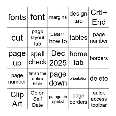 Microsoft Word  Bingo Card