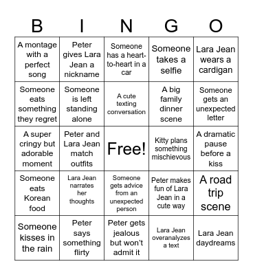 TO ALL THE BOYS Bingo Card