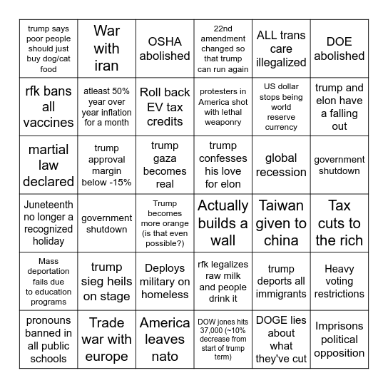 Trump Bingo Card