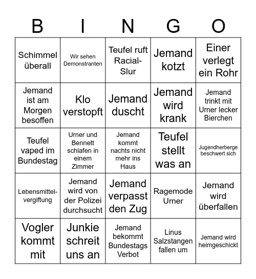 12BG Klassenfahrt Bingo Card