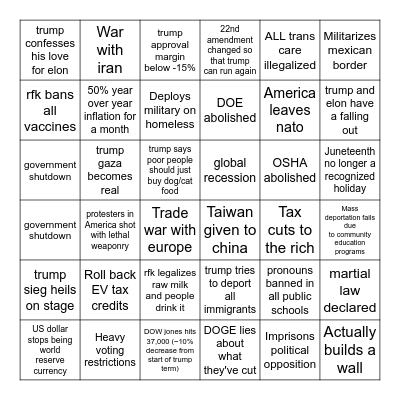Trump Bingo Card