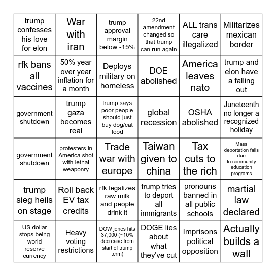 Trump Bingo Card