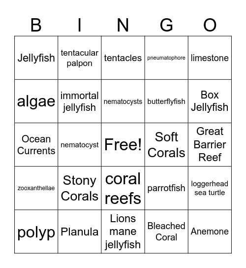 Notable Cnidarians Bingo Card