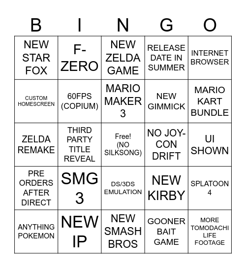 SWITCH 2 DIRECT Bingo Card
