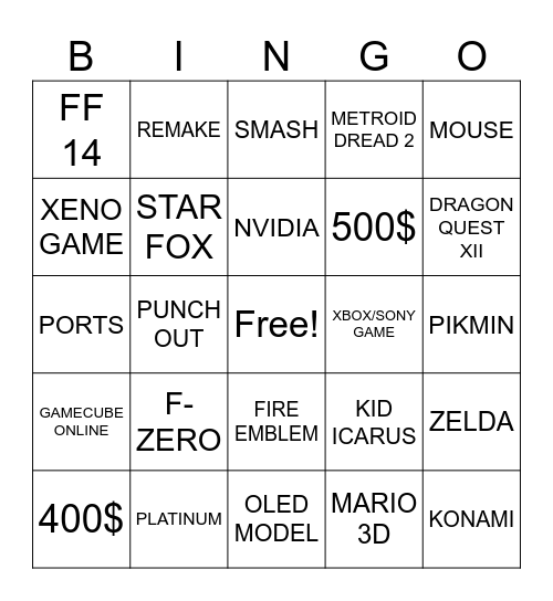 SWITCH 2 Bingo Card