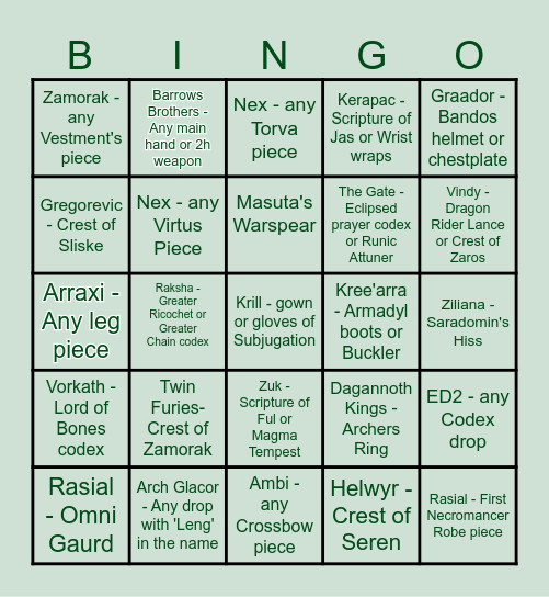 Claniversary PVM Bingo! Bingo Card