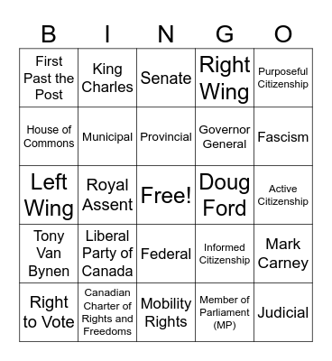 Final Civics Review Bingo Card