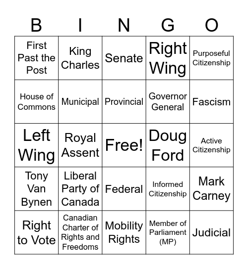 Final Civics Review Bingo Card