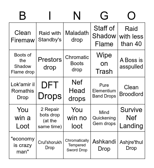 Vintage BWL Bingo Card