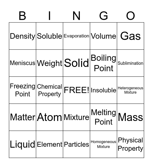 Vocabulary 17 &  18 Bingo Card