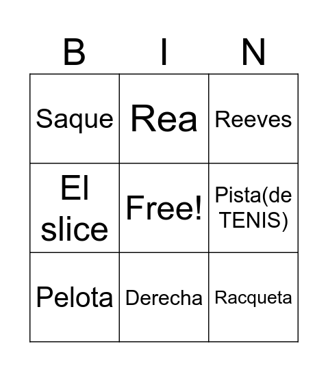 Tenis Bingo Card