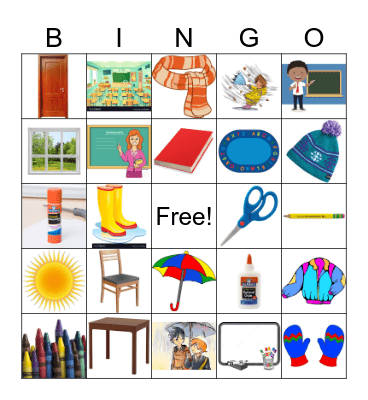 ELD classroom, weather, clothing Bingo Card