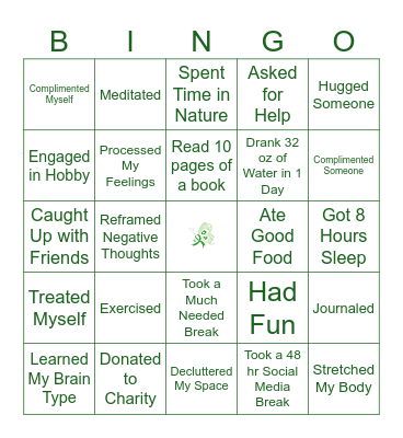Mental Health BINGO Card