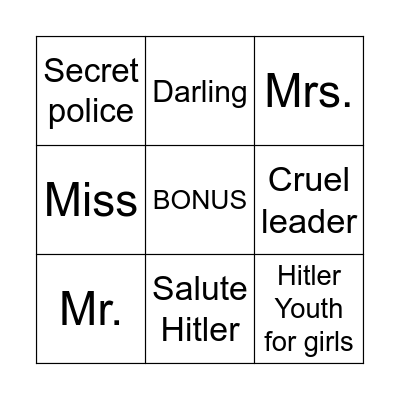 German Vocabulary Bingo Card