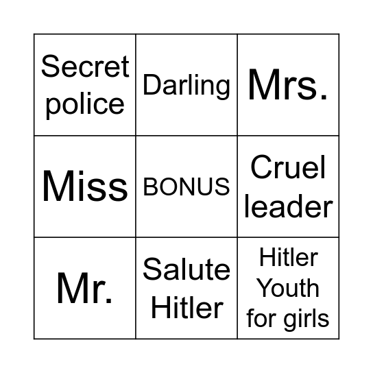 German Vocabulary Bingo Card