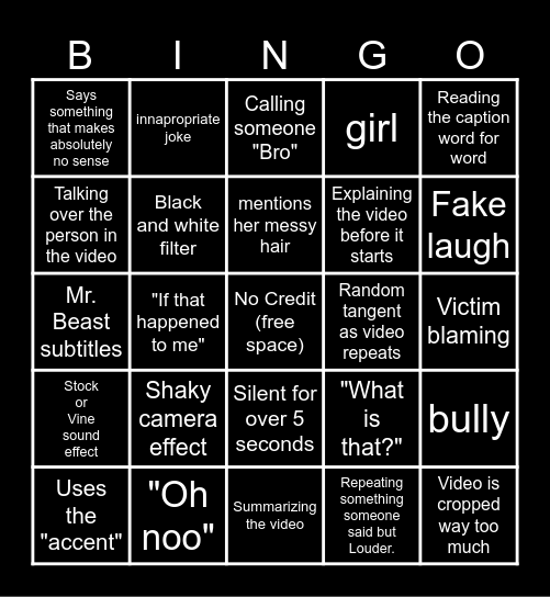 Sssniperwolf Bingo Card