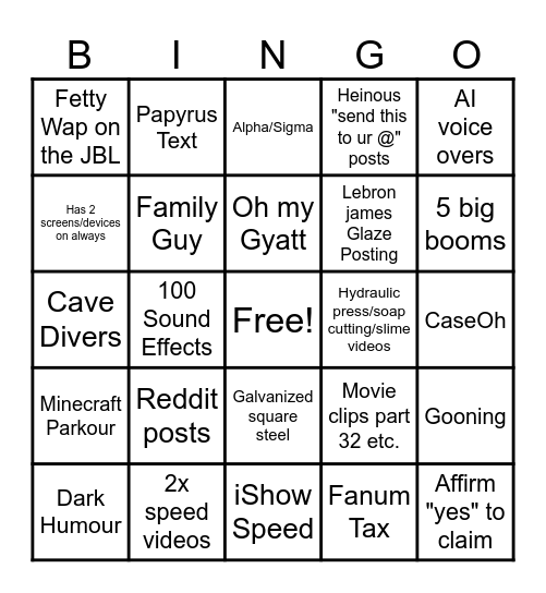 Brainrot bingo Card