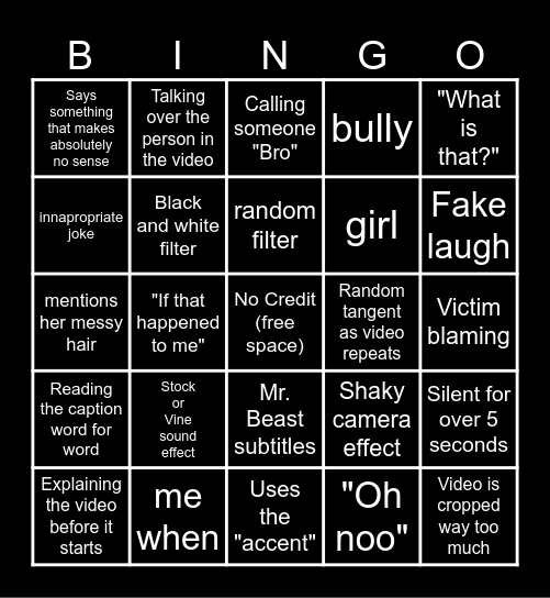 Sssniperwolf Bingo Card