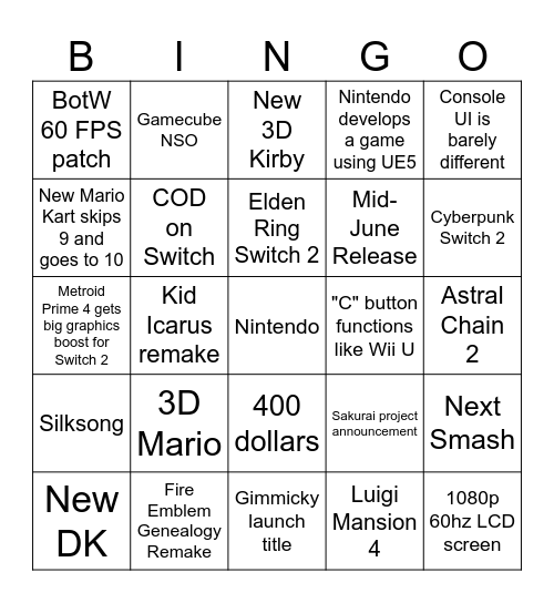 Untitled Bingo Card