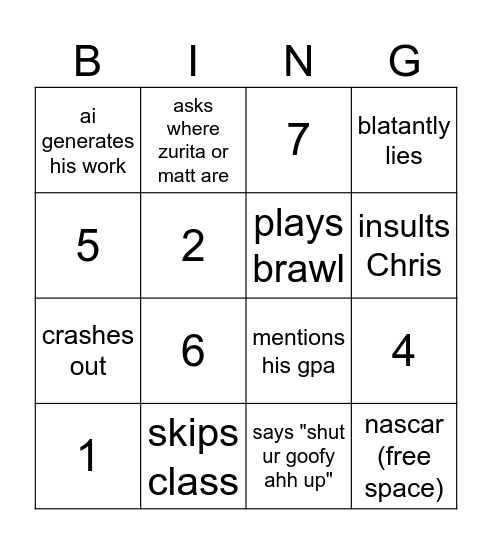 A BED NOT AGAIN!!! Bingo Card