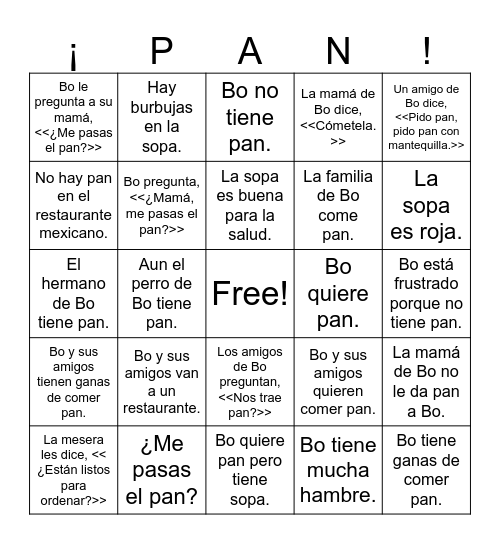 ¡PAN! Bingo Card