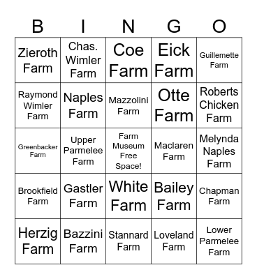Find the Farms! Bingo Card