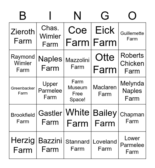 Find the Farms! Bingo Card