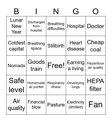 Air Pollution & Health Bingo Card