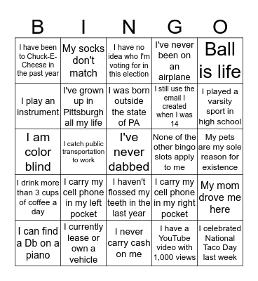 Young Adults Gift Card Giveaway!  Bingo Card