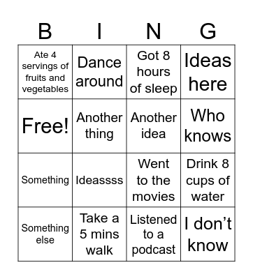 Wellness Bingo Card