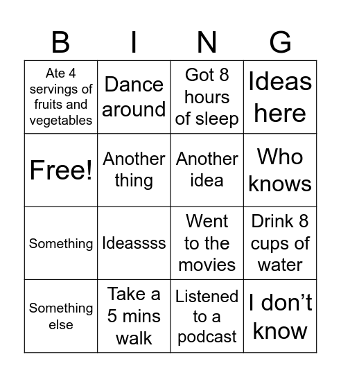 Wellness Bingo Card