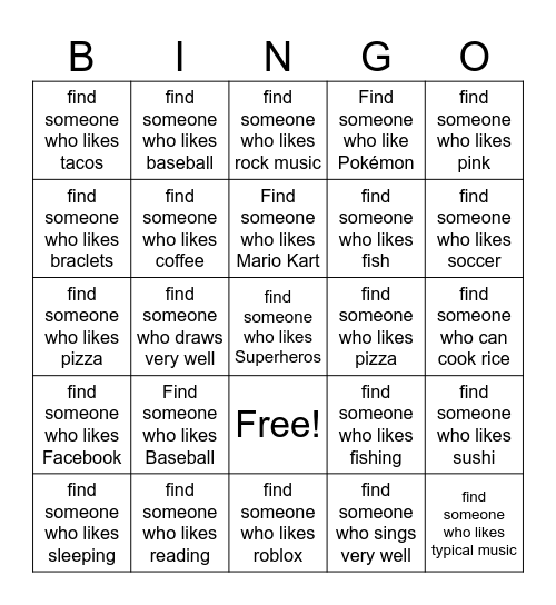 Find Someone Bingo Card