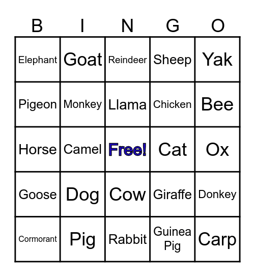 Animal Helpers Bingo Card