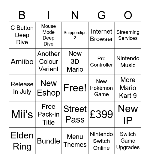 Switch 2 Direct Bingo Card