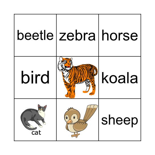 Animals Bingo Card
